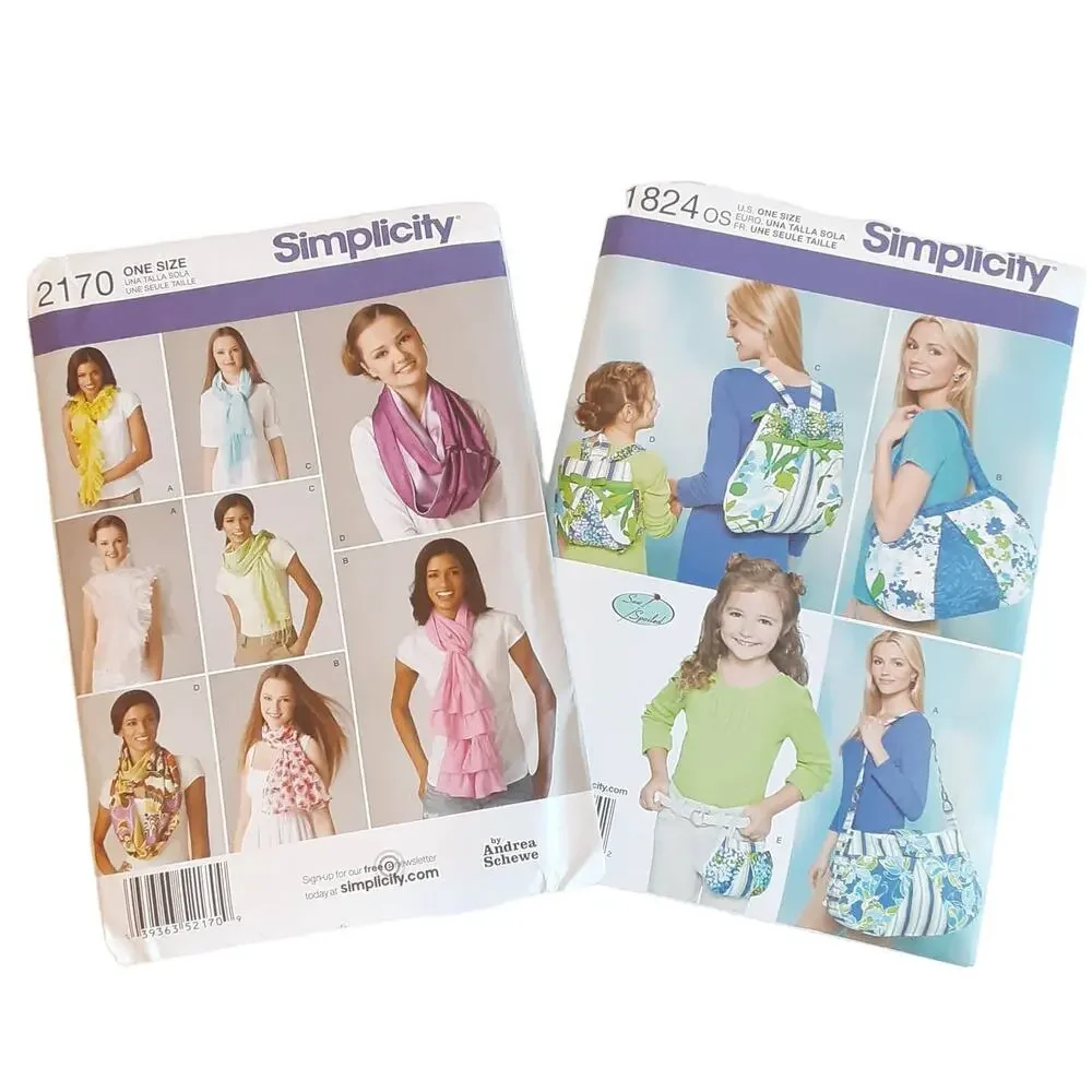 Simplicity 1824 2170 Quilted Handbag Scarf Variations Accessory Pattern Set